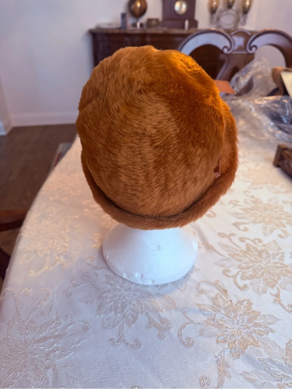 Cozy Faux Fur Bucket Hat with Ribbon Accent - Tan